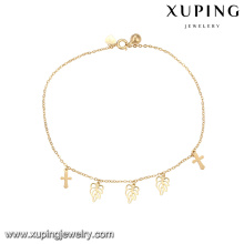 74959 wholesale bestselling fashion jewelry simple design cross and leaf shape anklet with small bell for ladies